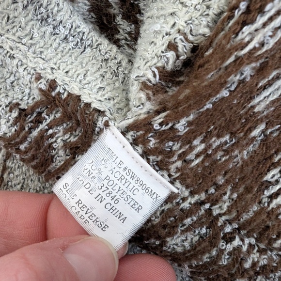 Fringe Knit Poncho Cape Hoodie Hooded Button Down open Front Abstract - Picture 8 of 11